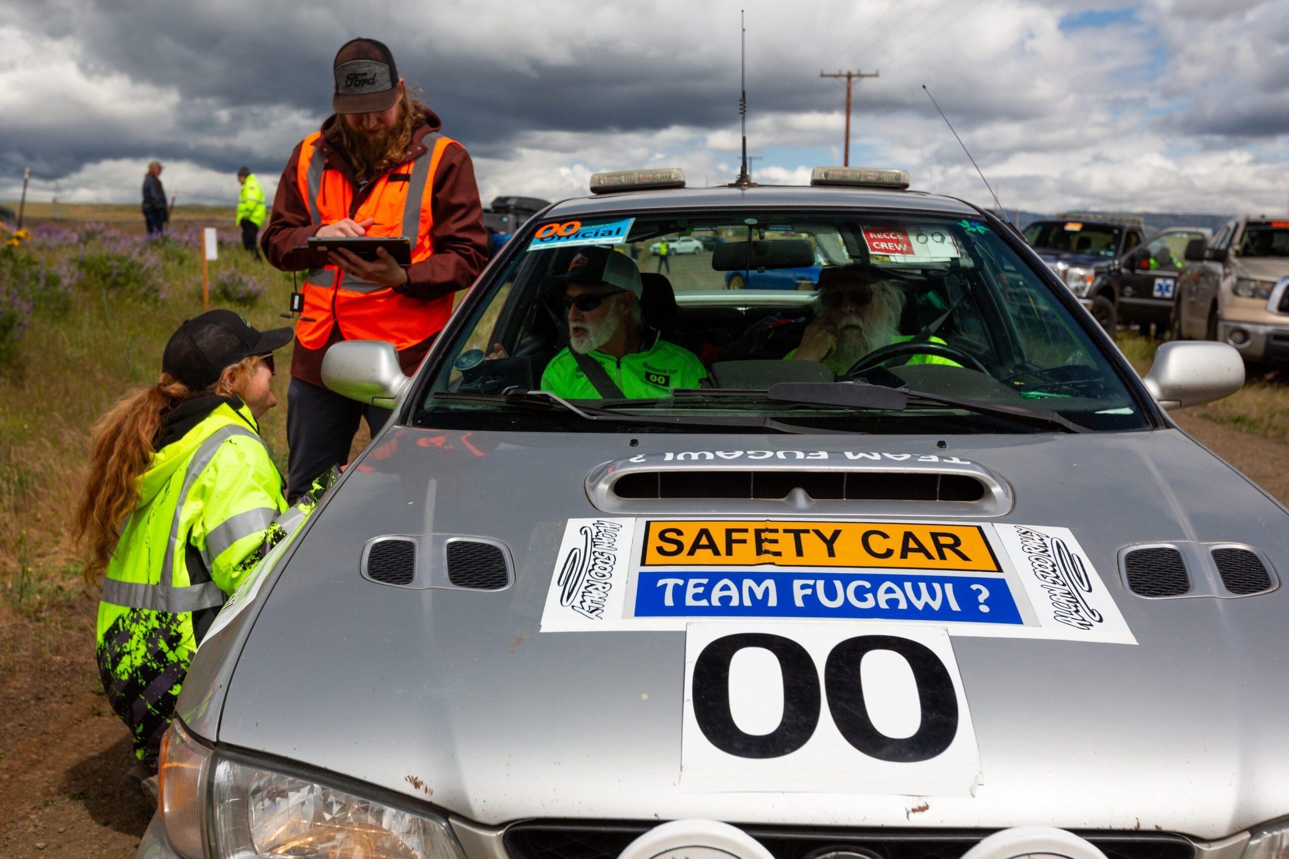 Volunteers at a stage control during the Mike Nagle RallySprint